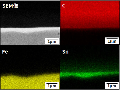 断面SEM像と元素分布像